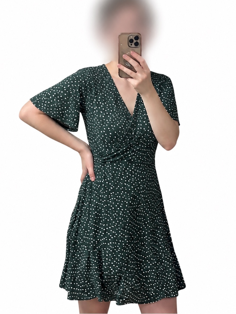 41 Hawthorne Wrap Dress Green Polka Dot Medium